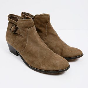 Steve Madden Prizzze Suede Ankle Boots Zip Buckle, Taupe Brown, Women 10 M